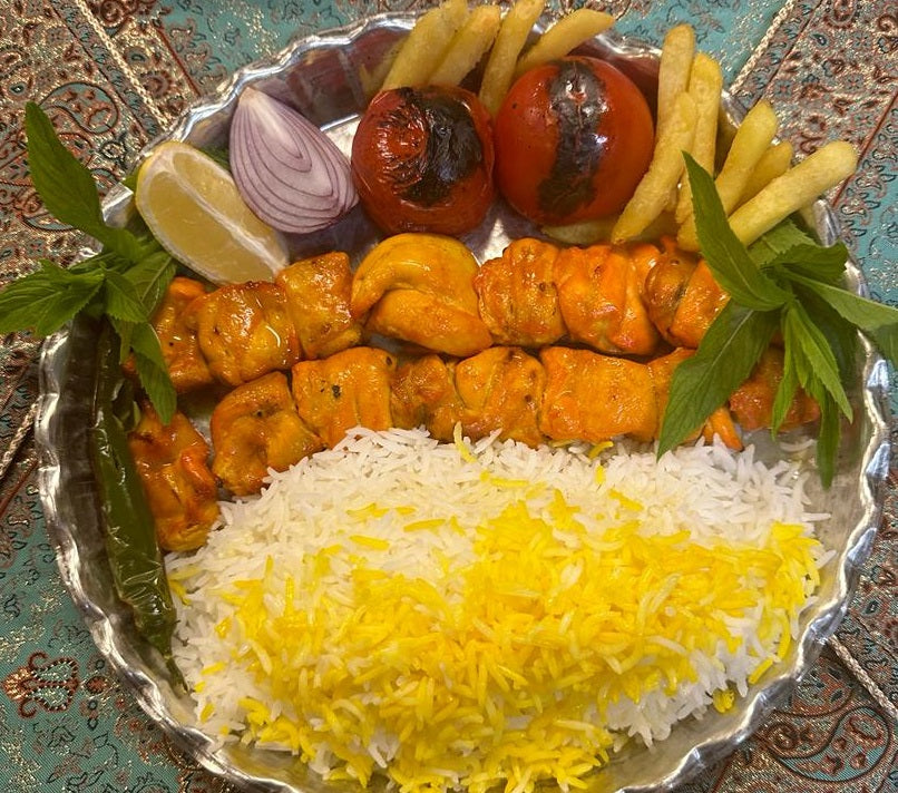 Joujeh Kebab with rice - 2 skewers ( Double Chicken Kebab with rice)