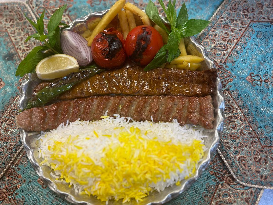 Soltani Kebab ( 1 skewer veal fillet & 1 skewer ground beef with rice)